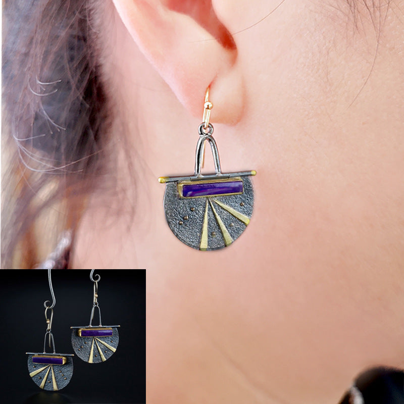 Europe And America Creative Lock-shaped Purple Opal Earrings