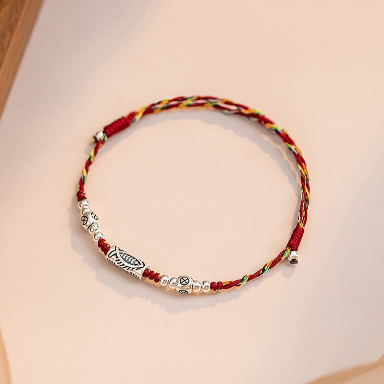 925 Silver Lucky Koi Braided Rope Red Bracelet