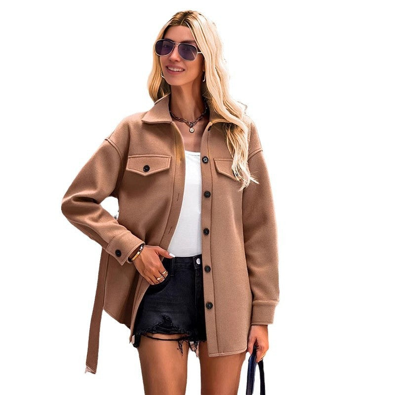 Fashion Pocket Lace Up Short Coat Women's Trench Coat