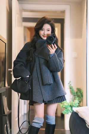 High-grade Scarf Double-faced Woolen Goods Short Coat