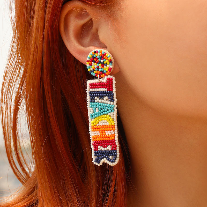 Women's Colorful Teacher Letter Bead Earrings