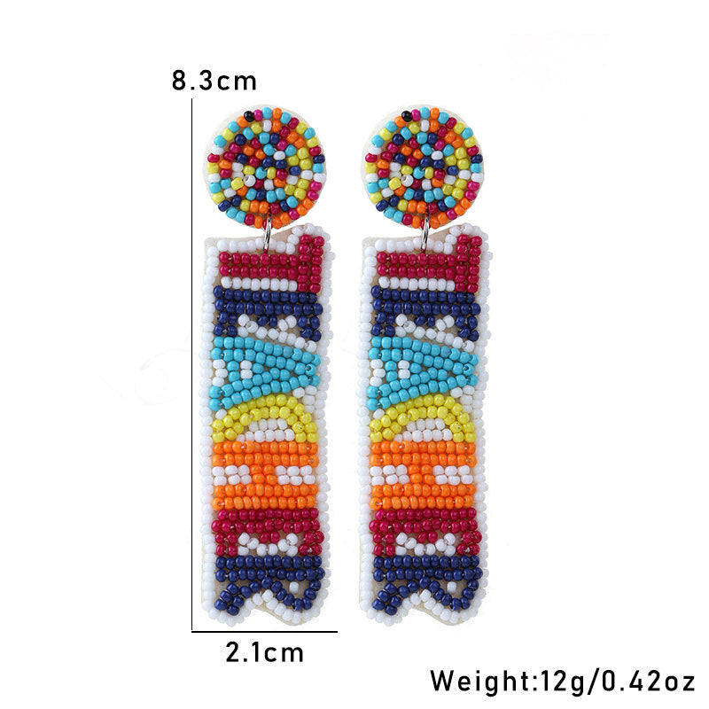 Women's Colorful Teacher Letter Bead Earrings