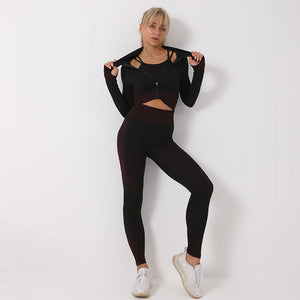 3PCS Yoga Set Seamless Sport Set Women Gym Clothing Leggings Women Crop Top Sports Bra Women Fitness Gym Set Womens Outfits Tracksuit