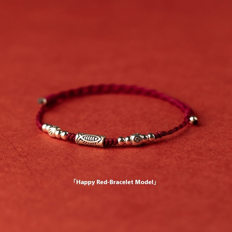 925 Silver Lucky Koi Braided Rope Red Bracelet