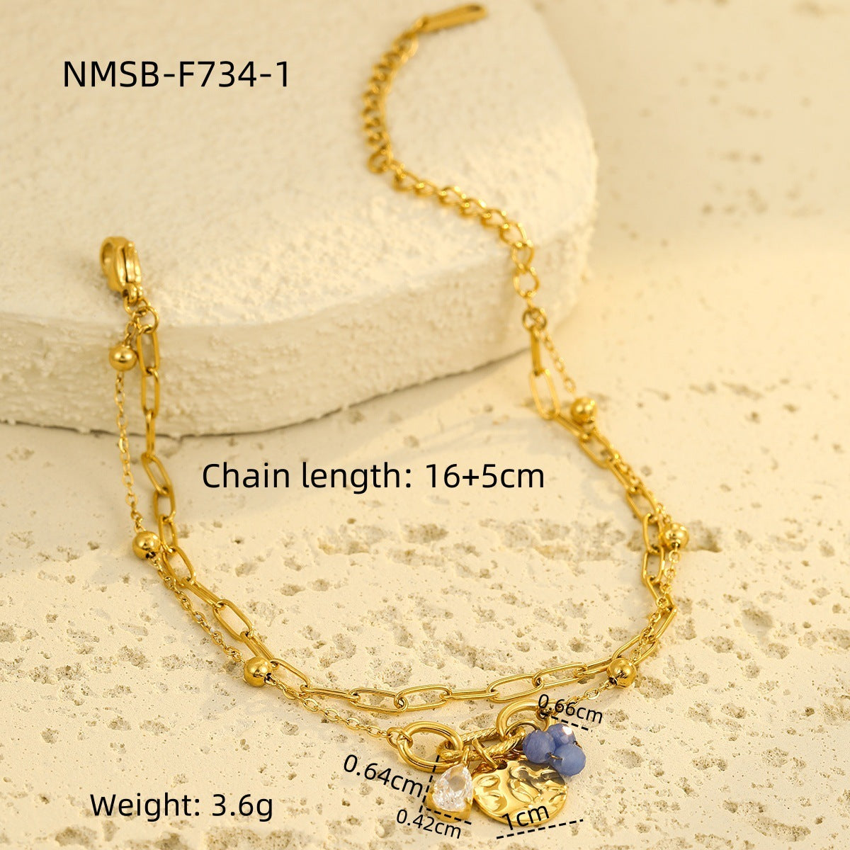 Titanium Steel Bracelet Water Drop Zircon Pearl Pendant