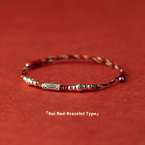 925 Silver Lucky Koi Braided Rope Red Bracelet